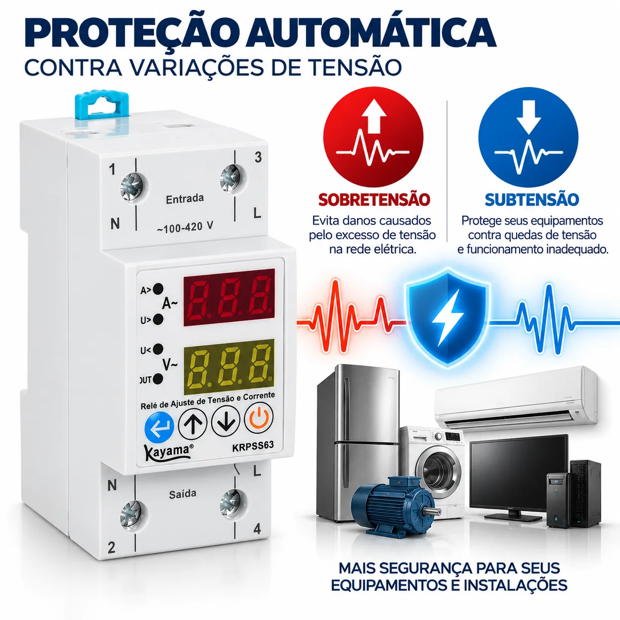 Relé de proteção contra sobretensão e subtensão Digital - KRPSS63 - 220V 50/60HZ - Kayama — imagem 2