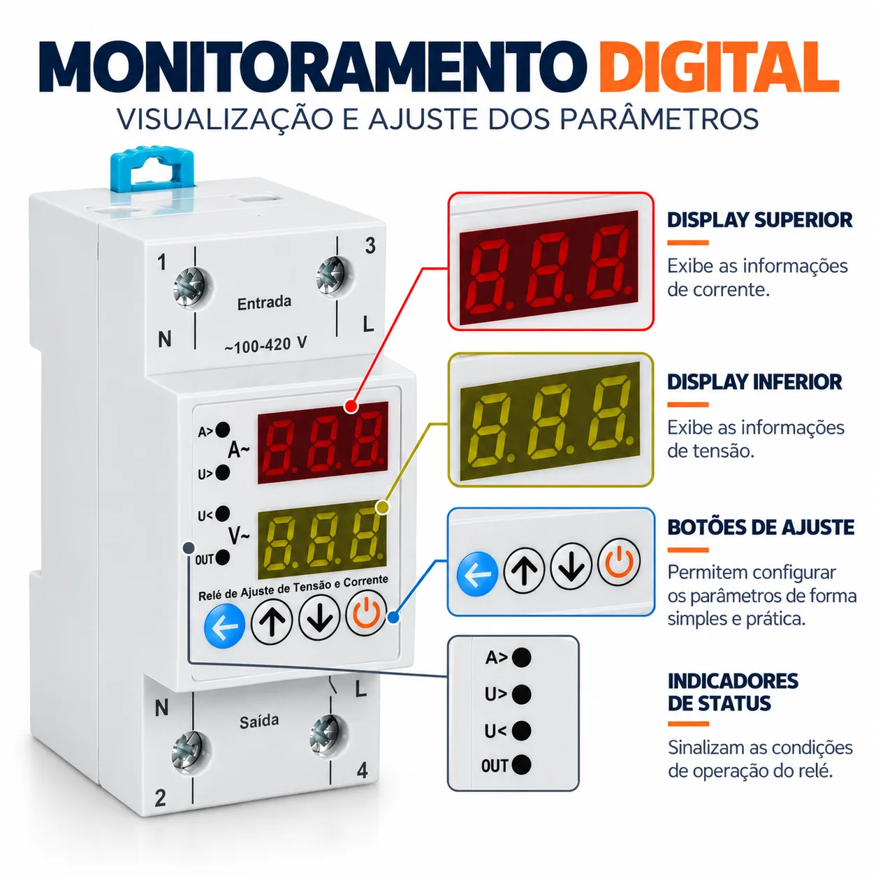 Relé de proteção contra sobretensão e subtensão Digital - KRPSS63 - 220V 50/60HZ - Kayama — imagem 3