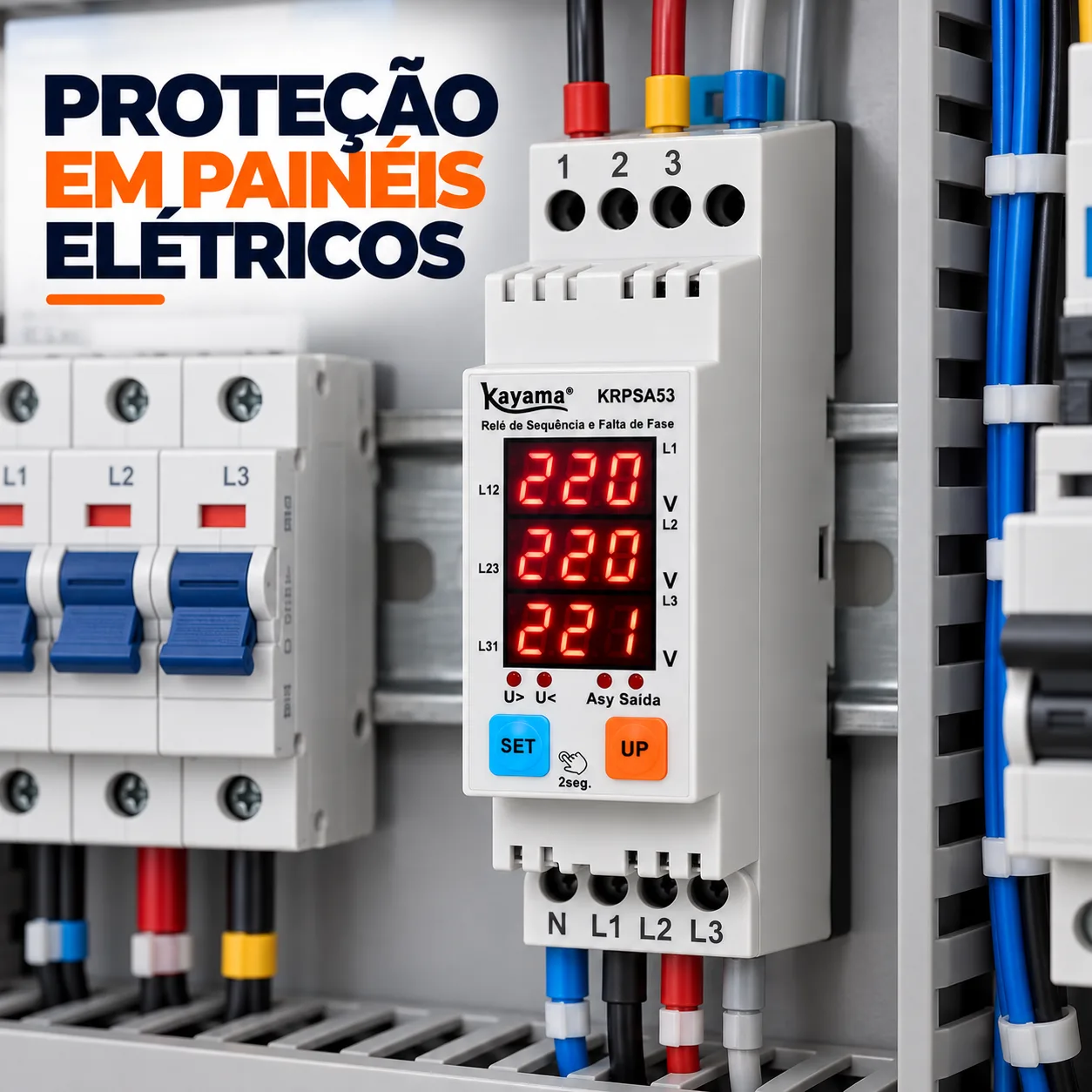 Relé de proteção de sequência de fase ajustável digital - KRPSA53 - 220V 50/60 HZ  - Kayama — imagem 5