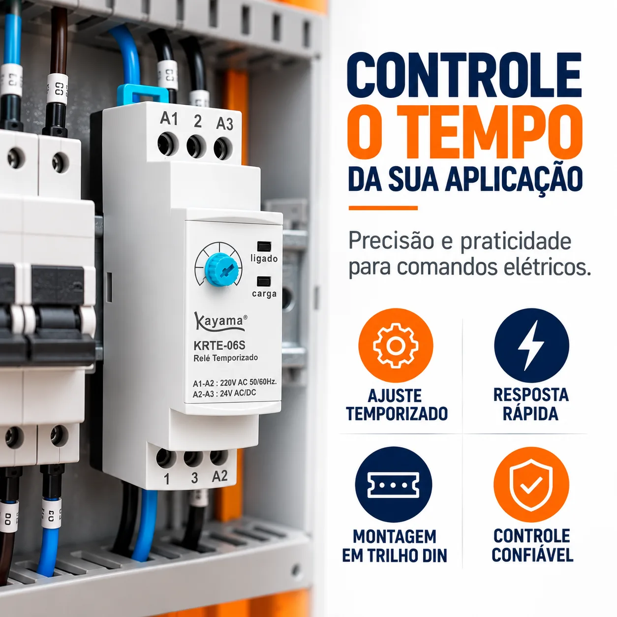 Relé Temporizado Eletrônico 0,1-6 s - KRTE-06S - 220V 50/60HZ - Kayama — imagem 2
