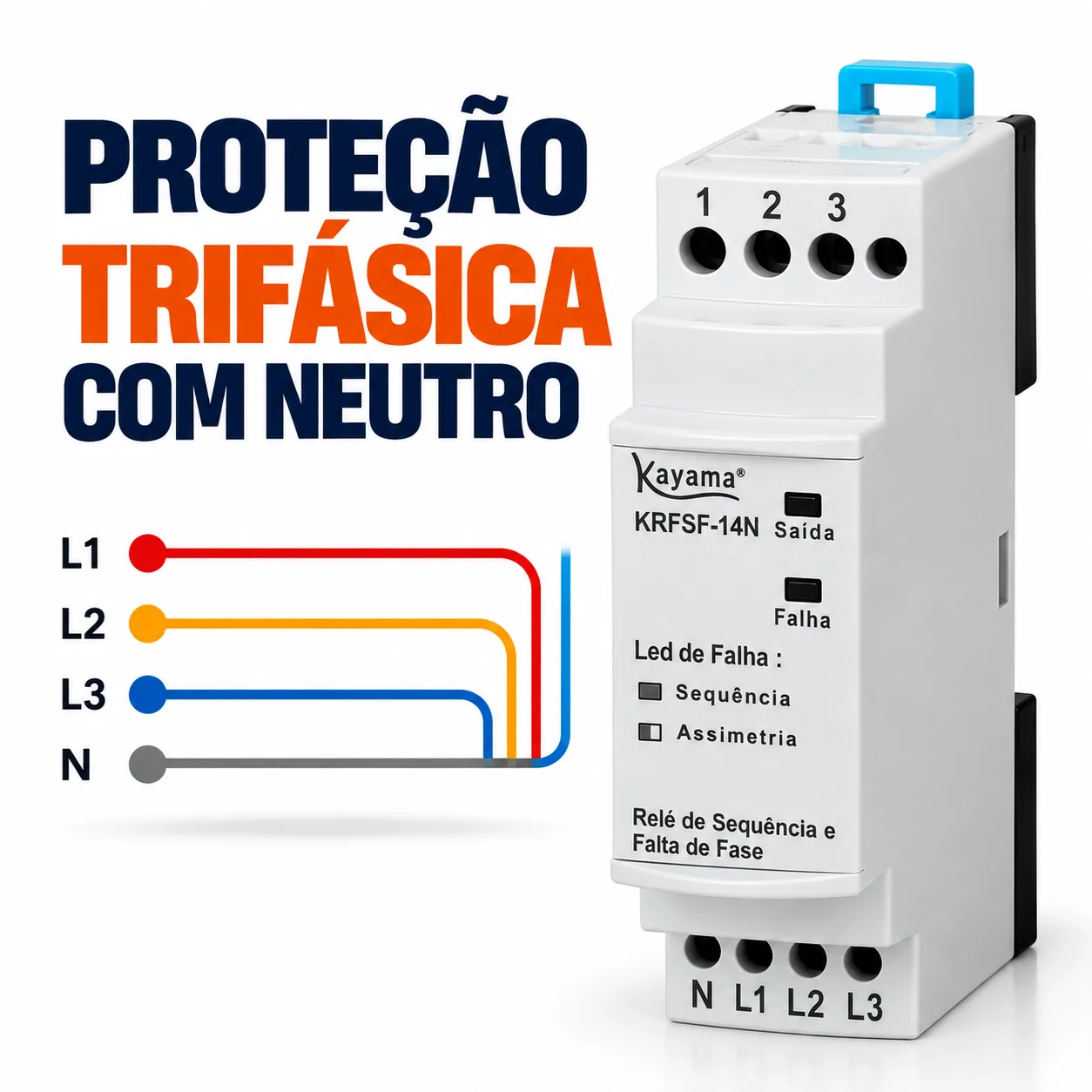 Relé Falta e Sequência de Fase - KRFSF14N - 220-380V 50/60HZ c/neutro - Kayama — imagem 2