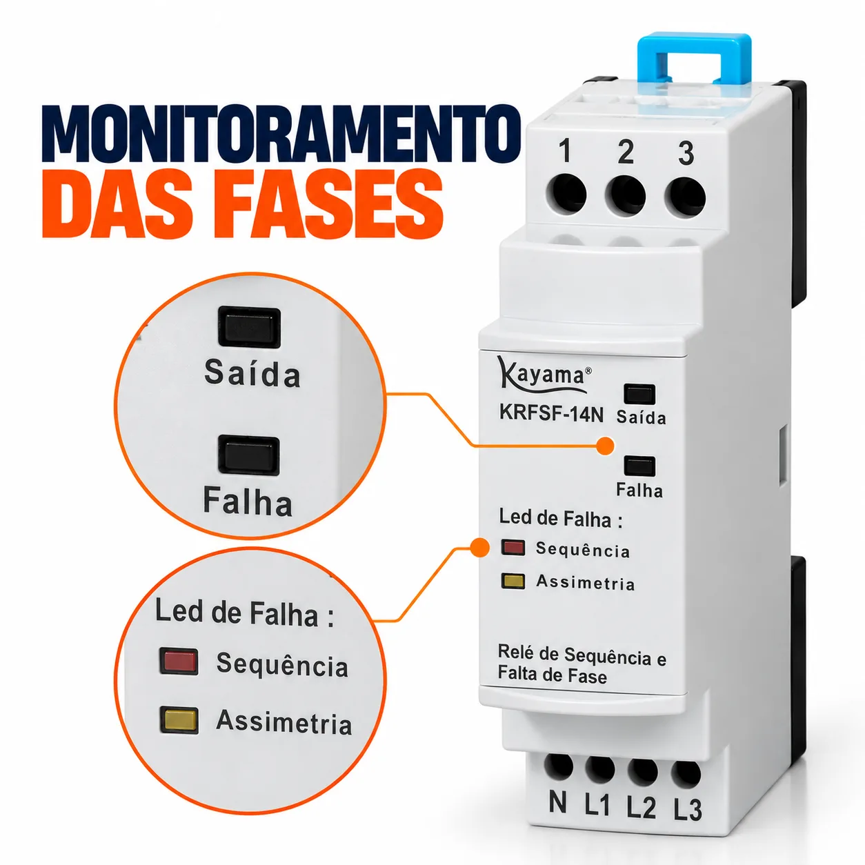 Relé Falta e Sequência de Fase - KRFSF14N - 220-380V 50/60HZ c/neutro - Kayama — imagem 3