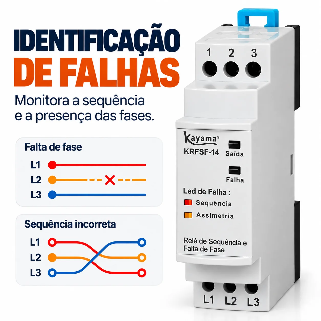 Relé Falta e Sequência de Fase - KRFSF14 - 220-380V 50/60HZ - Kayama — imagem 3