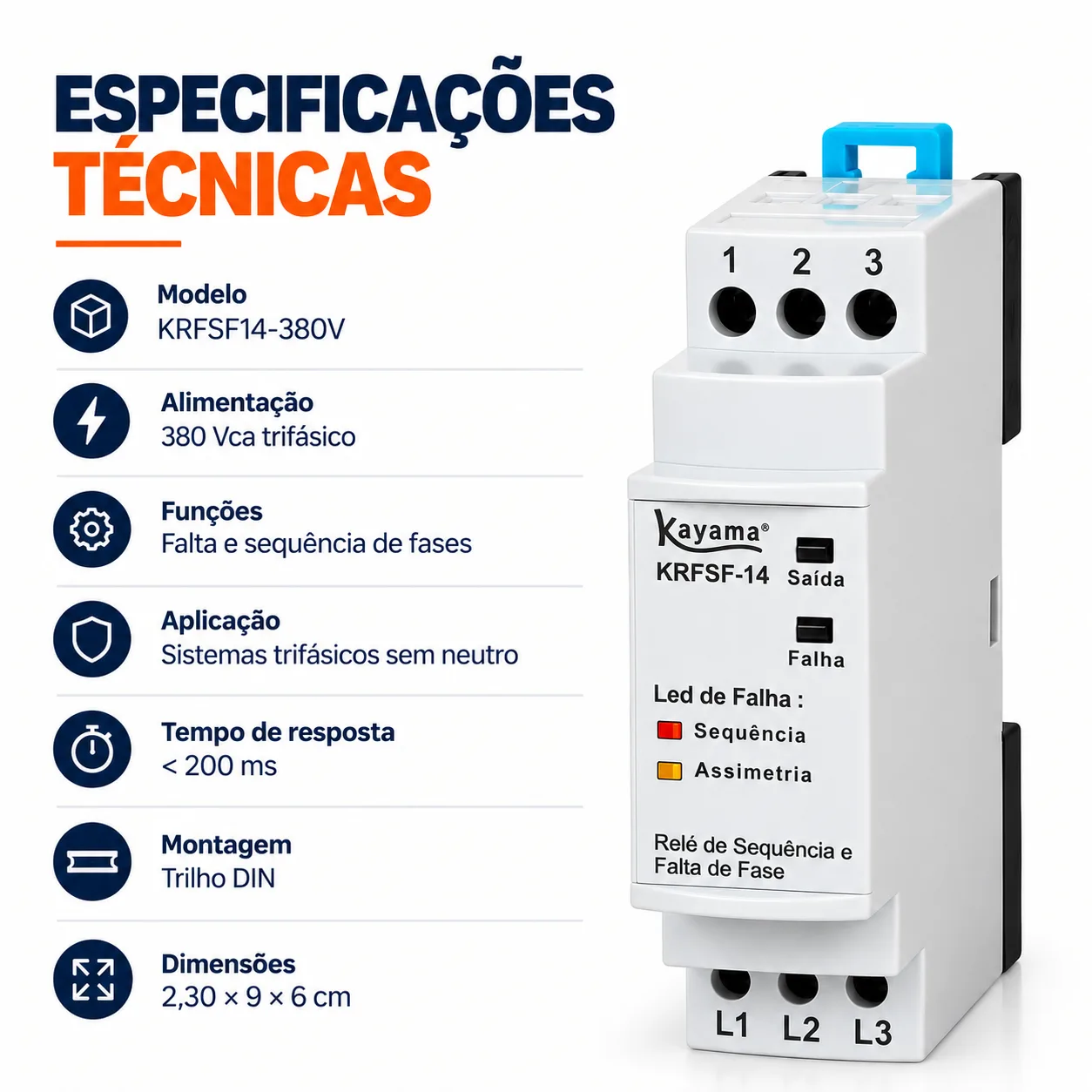 Relé Falta e Sequência de Fase - KRFSF14 - 220-380V 50/60HZ - Kayama — imagem 4