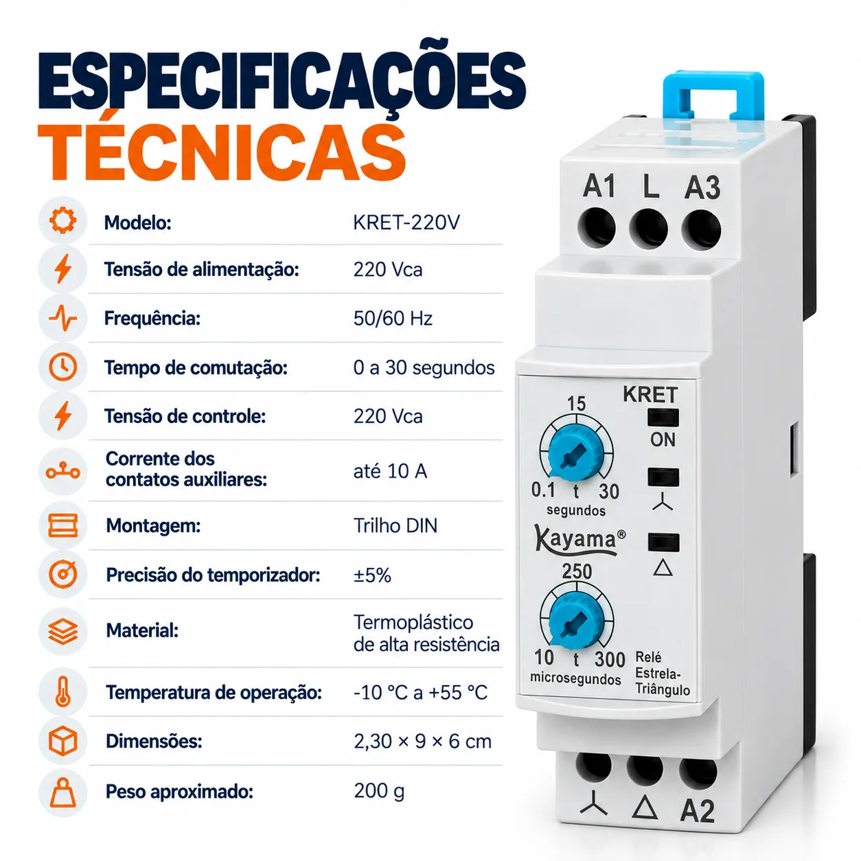 Relé Estrela-Triângulo - KRET - 220V 50/60HZ - Kayama — imagem 4