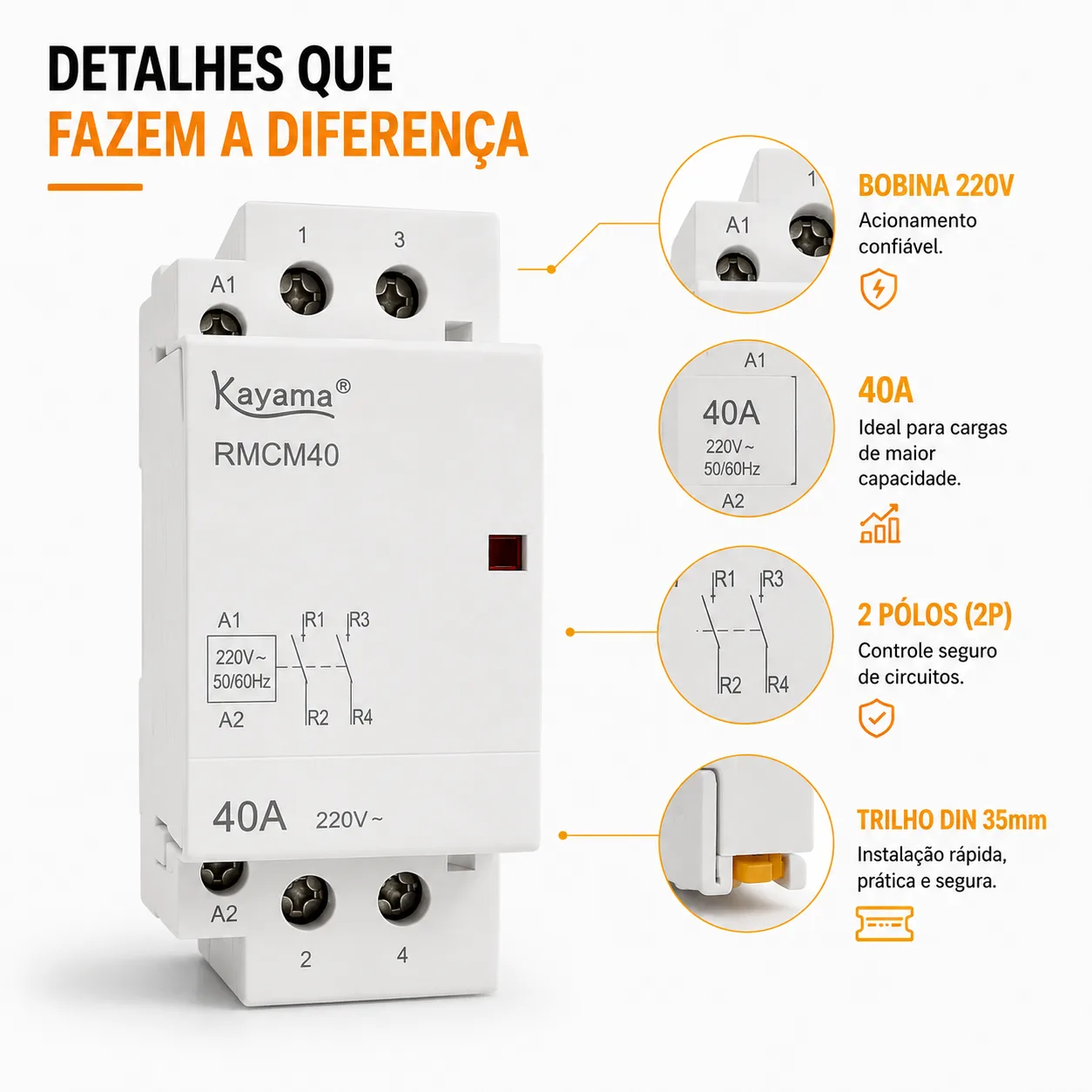 Relé Modular Contator Magnético 2 Pólos RMCM40 - Kayama — imagem 2