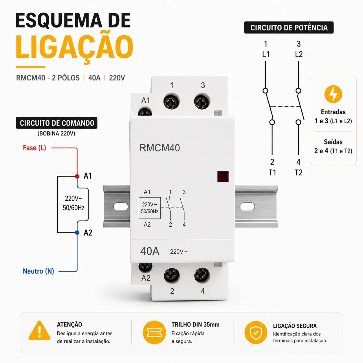 Relé Modular Contator Magnético 2 Pólos RMCM40 - Kayama — imagem 5