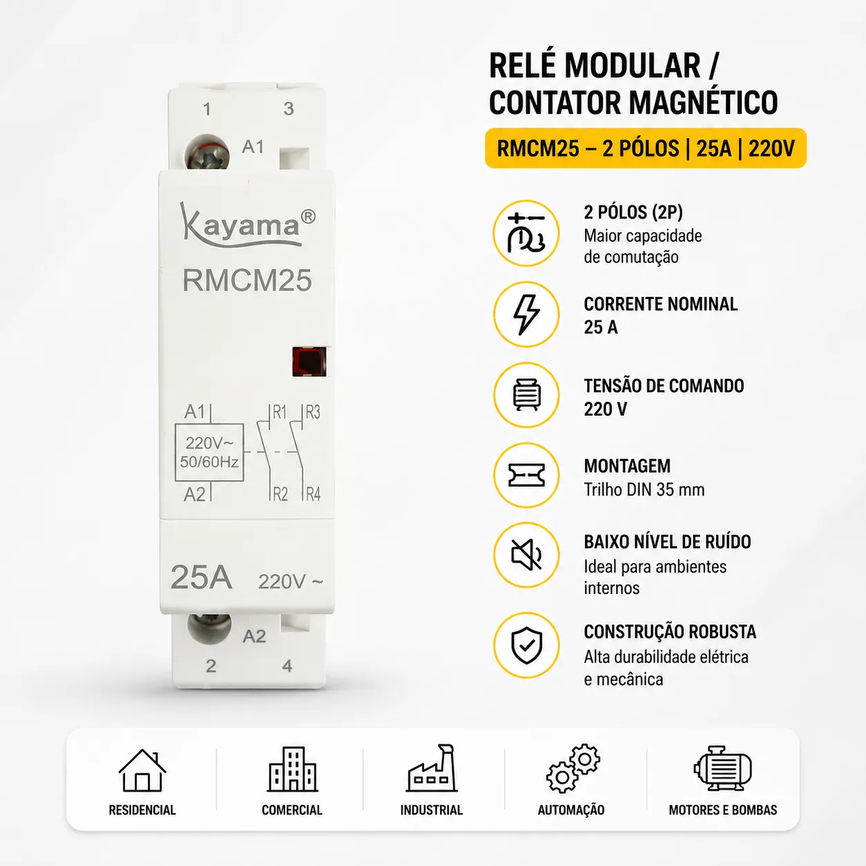 Relé Modular Contator Magnético 2 Pólos RMCM25 - Kayama — imagem 2