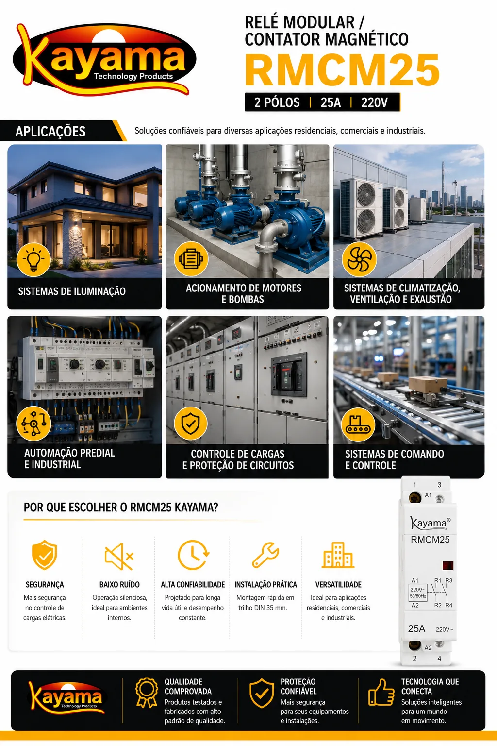 Relé Modular Contator Magnético 2 Pólos RMCM25 - Kayama — imagem 6