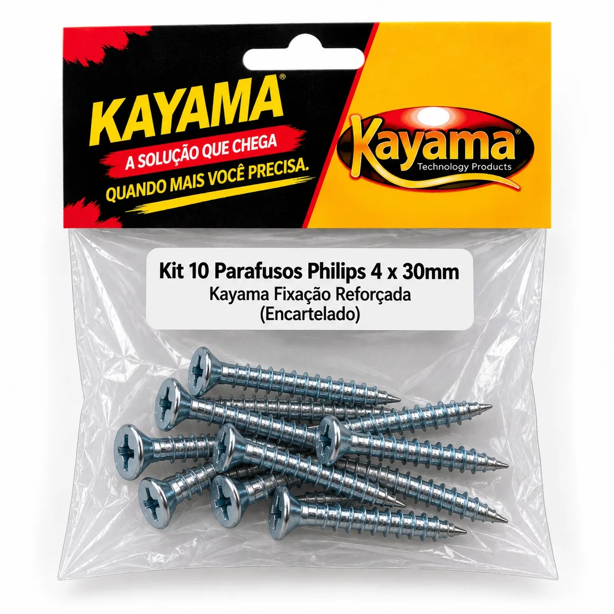 Kit 10 Parafusos Philips 4 x 30mm Kayama Fixação Reforçada(Encartelado)