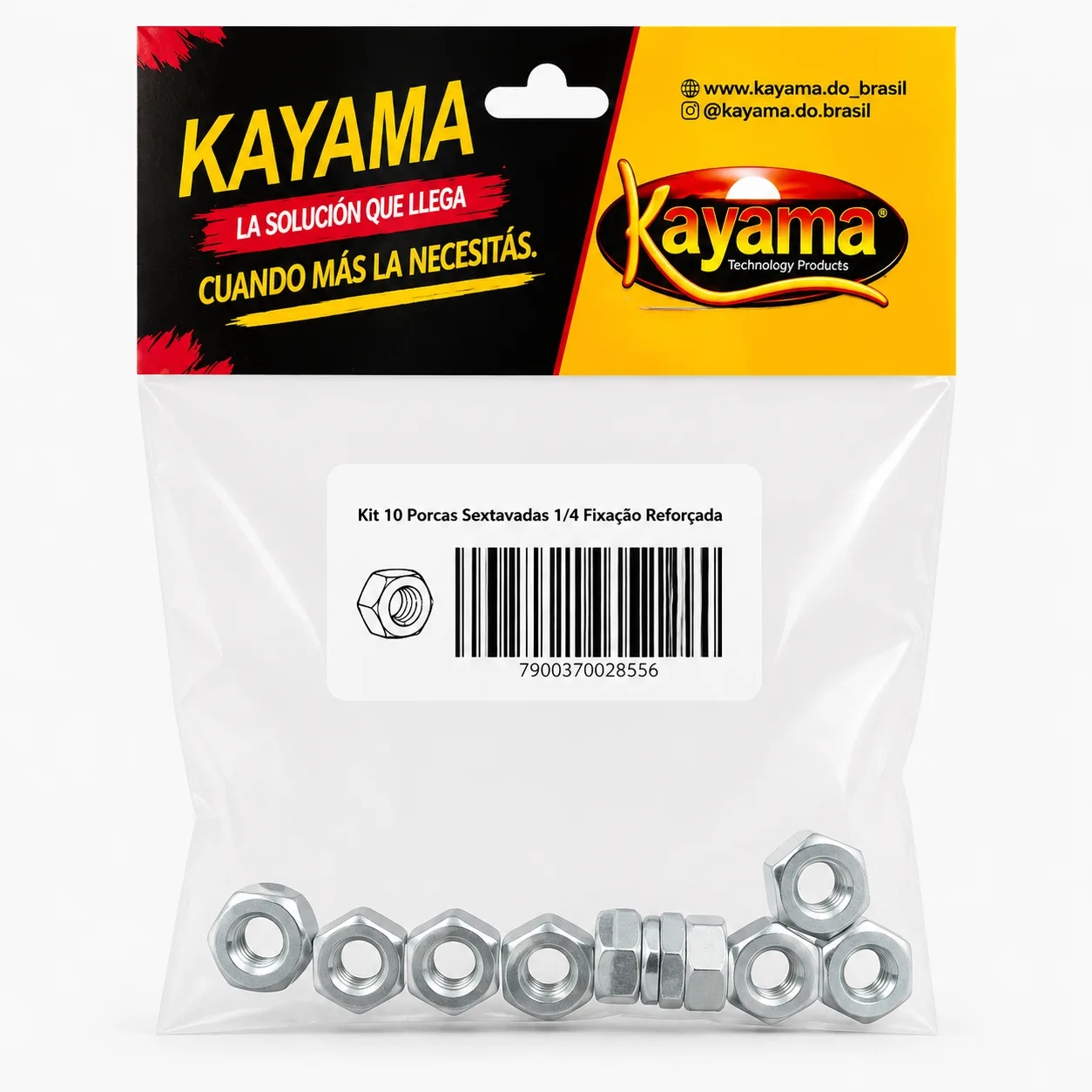 Kit 10 Porcas Sextavadas 1/4 Kayama Fixação Reforçada(Encartelado)