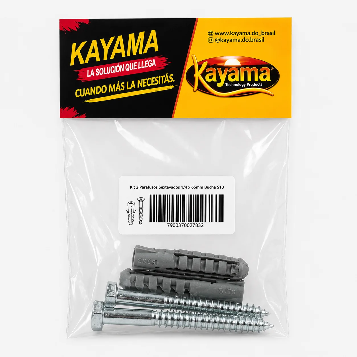 Kit 2 Parafusos Sextavados 1/4 x 65mm Bucha S10 Kayama(Encartelado)