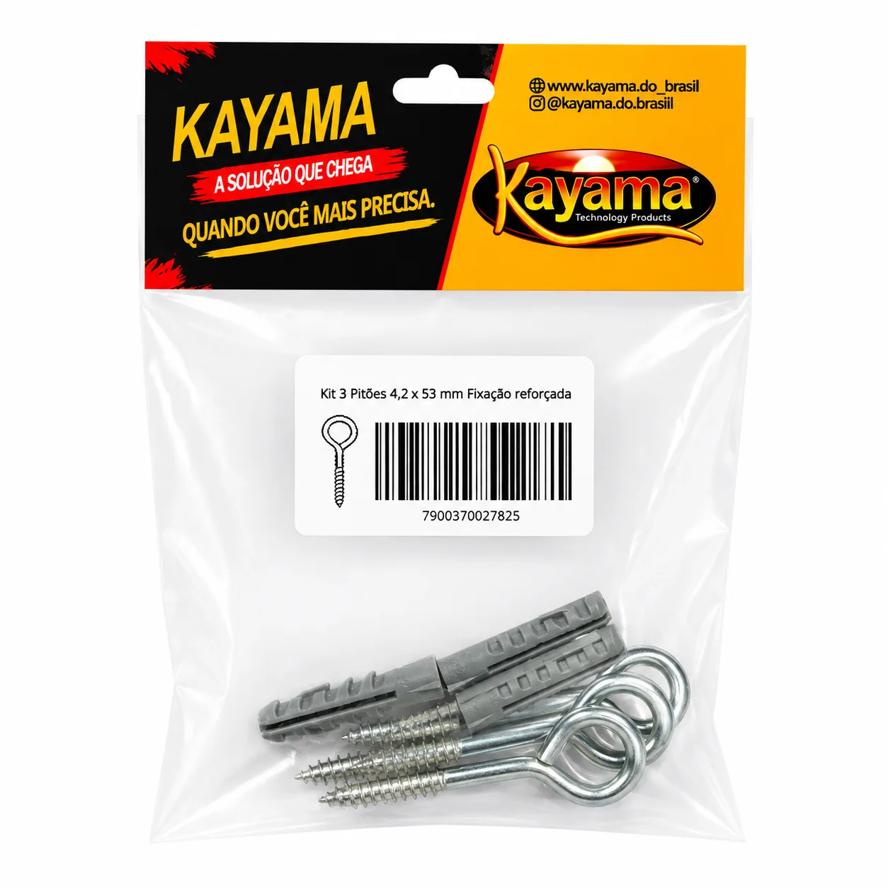 Kit 3 Ganchos 4,2 x 53mm com Bucha S6 Kayama(Encartelado)